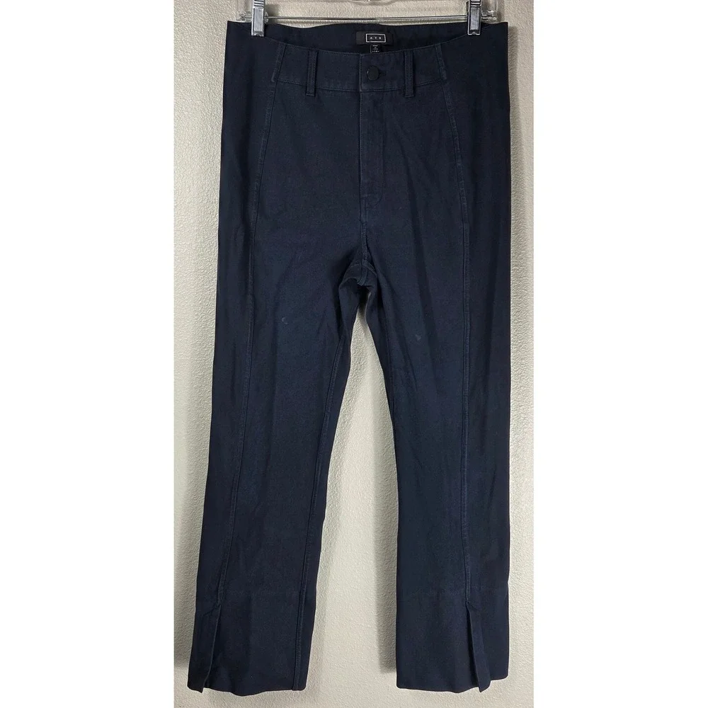 AYR The Sizzle Navy Tonal Seamed Split Hem Pants Women's 10